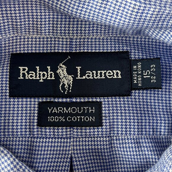 Ralph Lauren Yarmouth Button Down Shirt Mens 15 32/33 Blue White Checked - Picture 8 of 8